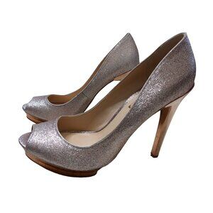 BCBGMaxAzria Platform Pump Womens 8.5 Blush Glitter Glam Event Occasion Wedding